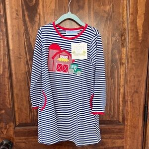 Trotter Street Kids Navy & White Striped Barn Appliqué Dress